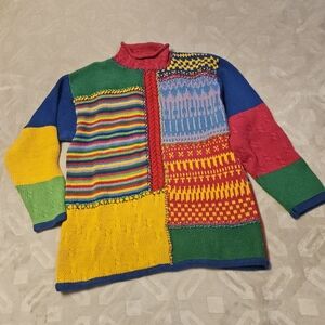 90s Colorful Bright Liz wear sweater Tunic Mock Neck Chunky Slouchy Oversized